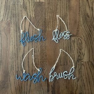 Handmade Bathroom Word Wire Signs - blue